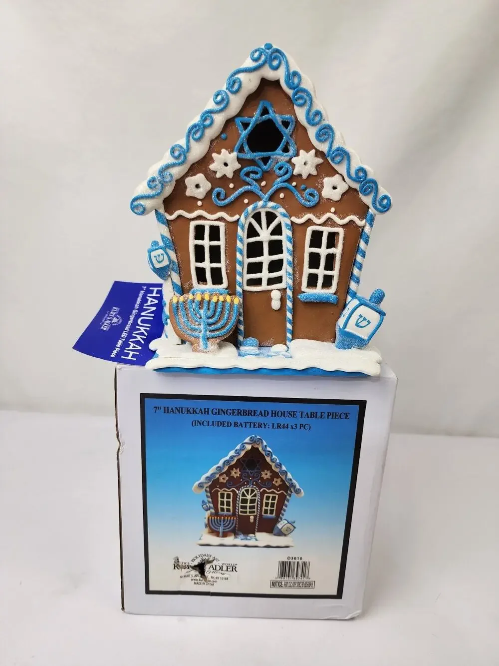 Kurt Adler LED Lit Hanukkah Gingerbread House Christmas Tablepiece Blue 7
